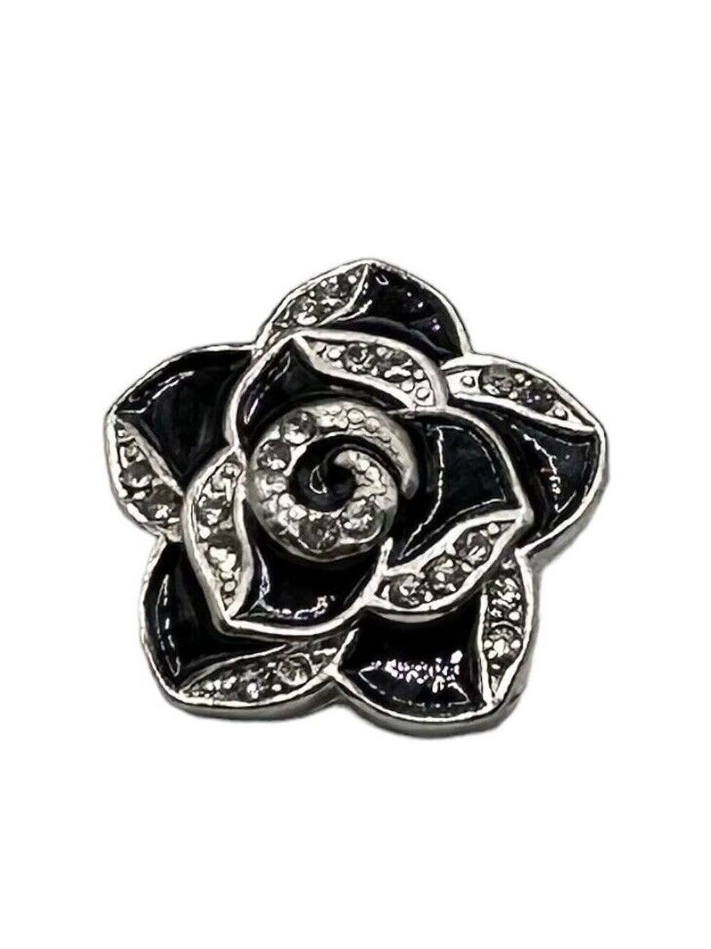 Ginger Snap #242 “Elegant Black Flower Snap Button" For 18mm Snap Jewelry!